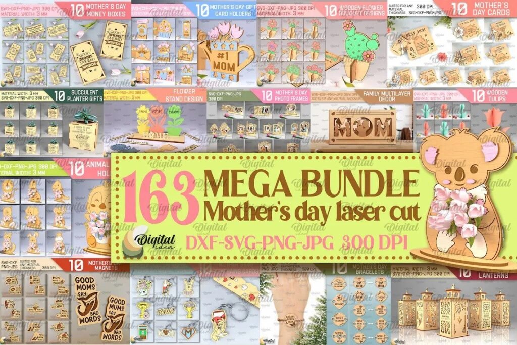 Día de la Madre Corte láser Mega Paquete, 163 diseños del Día de las Madres Felices