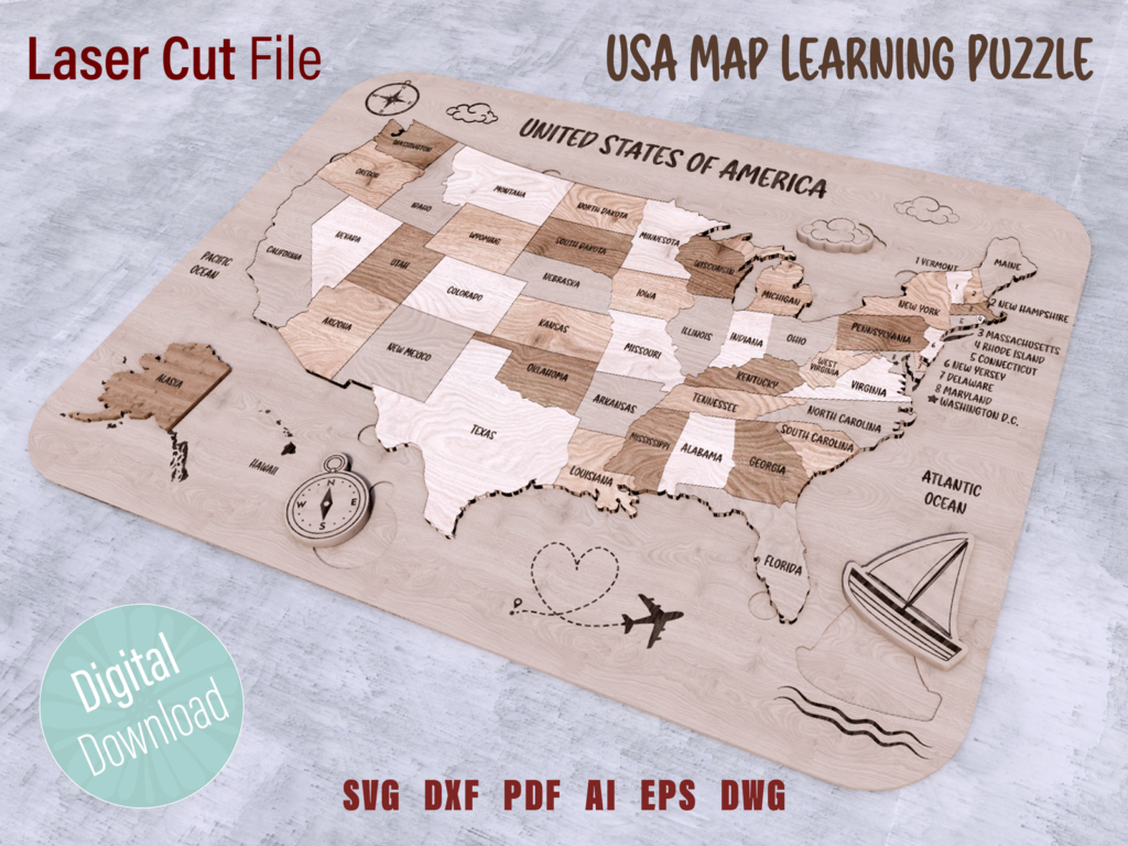 US MAP Montessori Files MarLaserCut