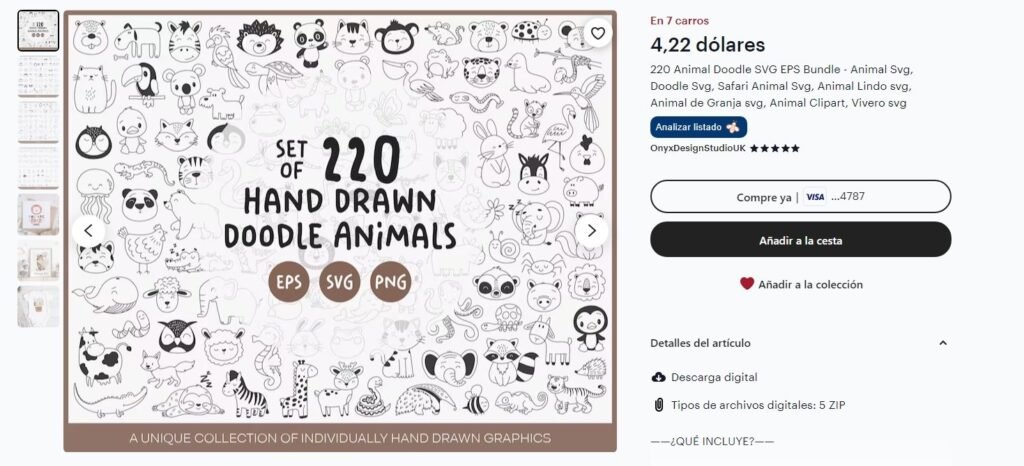 Set de 220 dibujos a mano de animales granja
