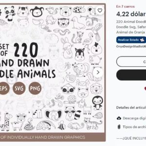 Set de 220 dibujos a mano de animales granja