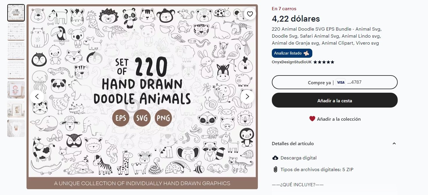 Set de 220 dibujos a mano de animales granja
