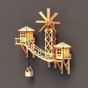 Decoración de Pared: 2 Casitas con Puente y Molino