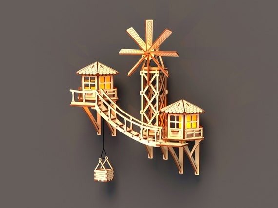 Decoración de Pared: 2 Casitas con Puente y Molino