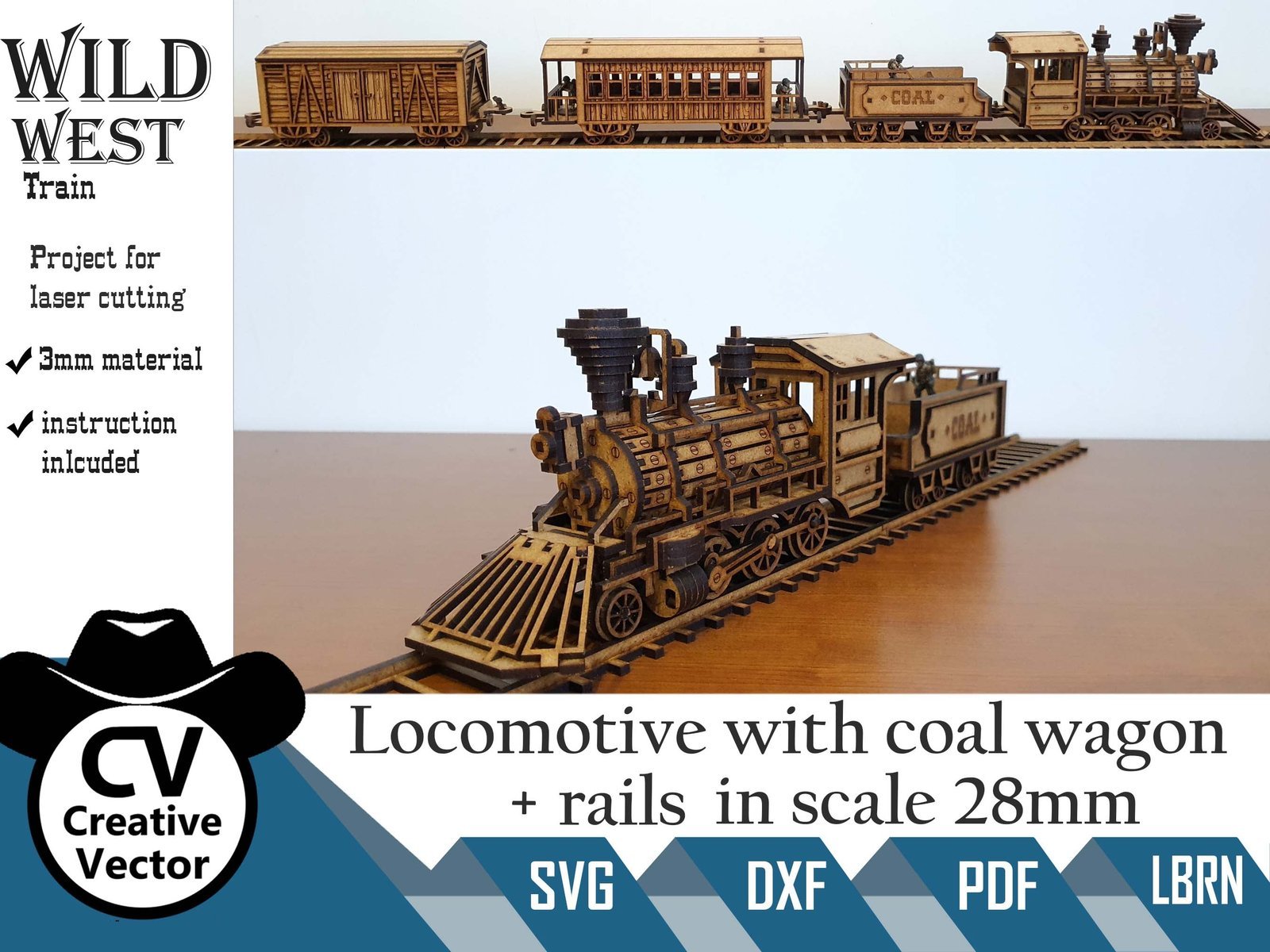 Locomotora con Vagón de Carbón y Rieles