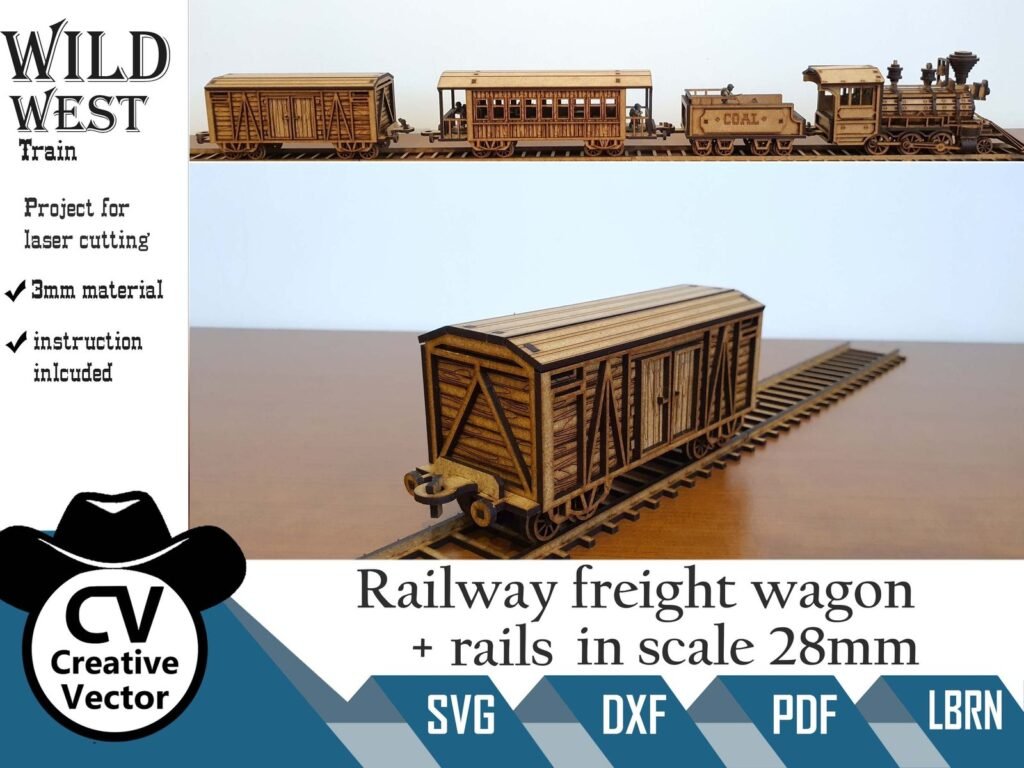 Vagón de Mercancías Ferroviario + Rieles (28mm)