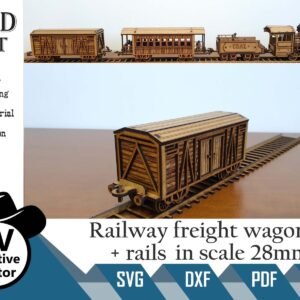 Vagón de Mercancías Ferroviario + Rieles (28mm)